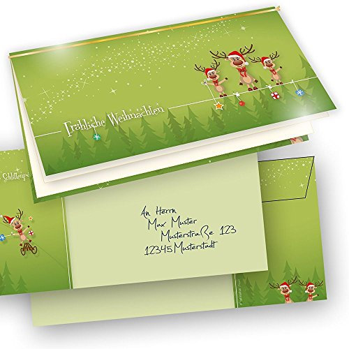 tatmotive RENTIERE Weihnachtskarten Set (100 Sets) mit Umschlag und mit Einlegeblätter Einleger zum bedrucken