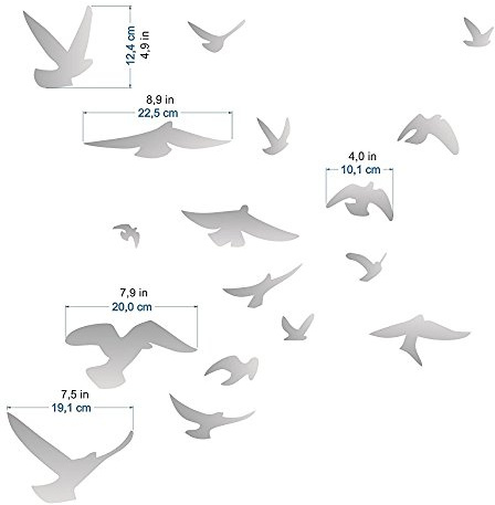 Pegatinas anticolisiones para pájaros (juego de 17 siluetas) – Para evitar que los pájaros se choquen contra el cristal – Color: Gris Plata