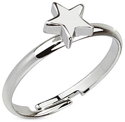 Bungsa Silberner Zehenring Stern Mittelring Rhodium für Damen (Zehring Fussschmuck Fussring Toe-Ring Nail Ring Nagelring biegbar verstellbar)