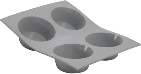 De Buyer - Plaque de 4 Muffins ELASTOMOULE en mousse de silicone - 21 x 17,6 cm, diamètre 7,4 cm -