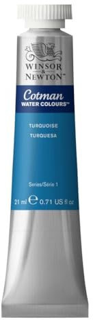 Winsor & Newton 0308654 Cotman Aquarellfarbe mit ausgezeichneter Transparenz, Farbkraft und Verarbeitungseigenschaften, Wasserfarbe 21ml Tube - Türkis