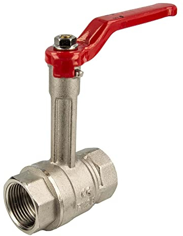 tecuro Kugelhahn mit verlängerter Spindel, beids. Innengewinde Rp 1/2 Zoll (DN 15) Messing vernickelt