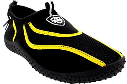 Herren Toggle Surf Aqua Strand Wassersocken Sport Yoga Schwimmbad Wasser Trainer Schuhe, Schwarz / Gelb, 42 2/3 EU