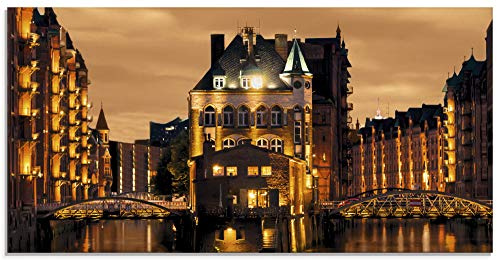 ARTland Wanddeko Glasbilder Wandbild Glas Bild einteilig 100x50 cm Querformat Städte Hamburg Speicherstadt Gebäude Architektur Deutschland S6DS