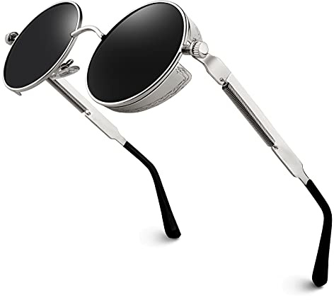 GQUEEN Retro Runde Steampunk Polarisierte Sonnenbrille UV400