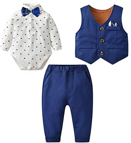 famuka Bebé Ropa y Zapatos Bebés niño Ropa Trajes y Americanas Boda Bautizo Trajes (Azul 3, 52, 3 Meses)