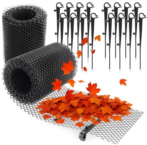 com-four® 12 Meter Rolle Dachrinnenschutz für Haus, Carport, Stall mit 8 Klammern - zuschneidbar - Regenrinnenschutz-Set - Laubschutz - Laubfang mit Befestigungsclips (Set 2 - Rolle 12m / 16 Clips)