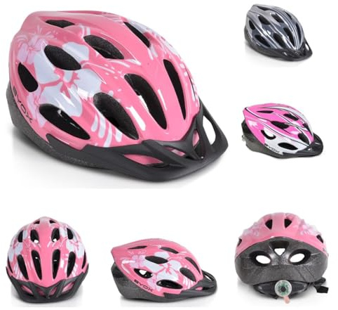 Byox Kinder Schutzhelm Y02, 17 Löcher, Größe M, einstellbar 54-58 cm, LED-Licht pink