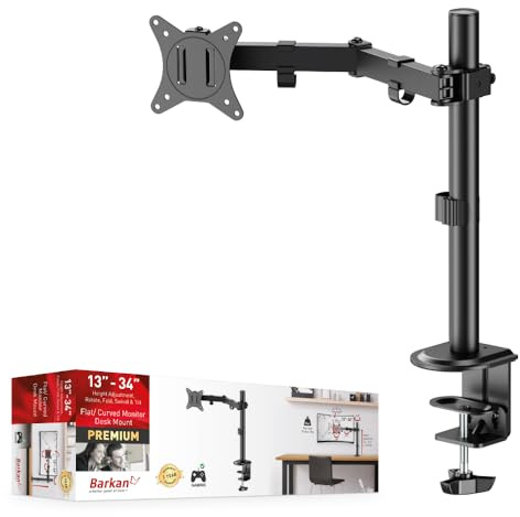Barkan Monitor Halterung Einarm 13-34 Zoll LED/LCD Schreibtisch Bildschirm Halterung,Monitor Tischhalterung neigbar/schwenkbar/höhenverstellbar, Ergonomischer, hält bis 8Kg