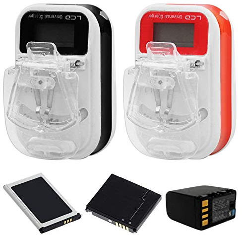 VizGiz 2 Pack Universal Battery Charger for All Types of Batteries USB Power Adapter LCD for Lithium Old Retro Mobile Phone Camera Nokia Siemens Samsung Ericsson Alcatel Motorola (Below 1000mAh)