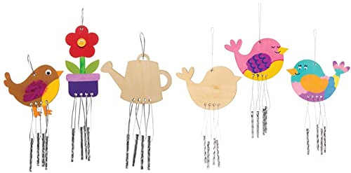 Baker Ross AT558 Vogel-Windspiele aus Holz, 4 Stück, Glockenspiel-Set für Kinder, Kunst- und Bastelprojekte & Holz-Windspiele „Im Garten“ (4 Stück) – für Kinder zum Basteln und Gestalten