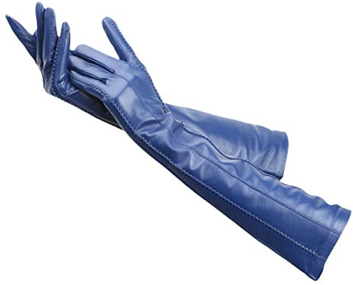 Damen Lange Lederhandschuhe Damen Schaffell Lederhandschuhe Damen Winter Warme Handschuhe, blau, 7