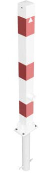 Absperrpfosten, 2er-Set, umlegbar per Dreikantverschluss, zum Einbetonieren, aus Stahlrohr 70x70 mm, verzinkt und beschichtet, Überflur 900 mm