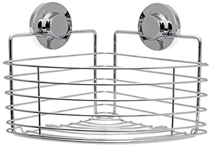 BlissHome Lock 'n Roll Suction Cup Corner Basket: No-Drill, Rust-Resistant Chrome & ABS, 5kg Capacity, Perfect for Shower Essentials, Easy Install Wall Mounted Bathroom Organiser