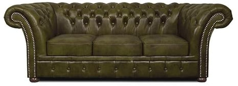 Chesterfield fåtölj Winfield Basic läder | vit | 2 till 4 veckors leveranstid (mossgrön, 3-sits)