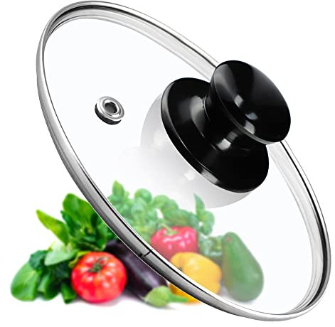 KADAX Coperchio Universale in Vetro per Pentola e Padella - Manico Nero Lucido, Resistente al Calore, Diverse Misure (14 cm)