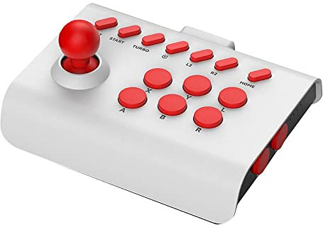 Joystick de Combat d'arcade pour ps4/ps3/pc, Joystick de Combat de contrôleur de Jeu avec Fonctions Turbo et Macro (Blanc Rouge)