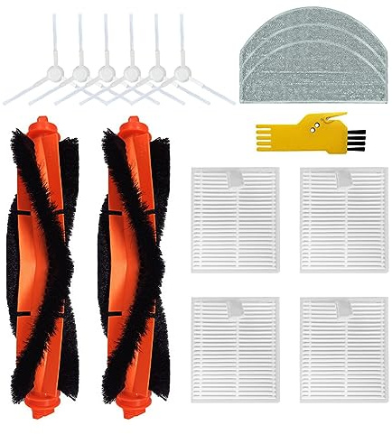 Laimaiou Accessoires compatibles avec Xiaomi Robot Vacuum E12 Xiaomi Vacuum E10 l'aspirateur Pièces de rechange 15 packs 2 brosses principales, 4 filtres, 6 brosses latérales, 3 serpillières