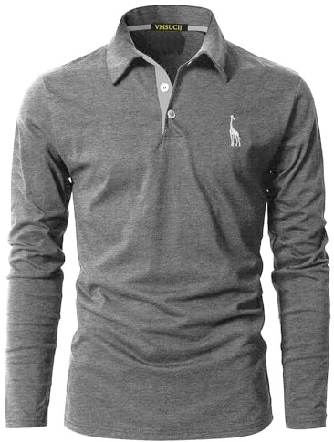 VMSUCIJ Polo Homme Manches Longues Mode Double Triangle Patchwork Placket Tee Shirt Coton Golf Chemise avec Poche