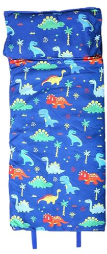ulafbwur Kinderschlafsack, Kleinkind-Schlafmatte, weich, waschbar, aufrollbares Design, Cartoon-Druck mit abnehmbarem Kissen Dinosaurier