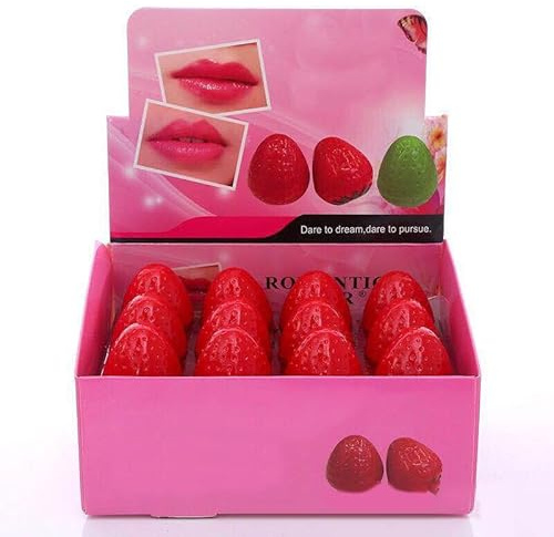 Caja de Bálsamo Labial de Fresa de 24 Piezas, Labios Hidratantes y Protectores con Extractos de Plantas, bálsamo labial con color, bálsamo hidratante para unos labios bonitos, suaves y jugosos