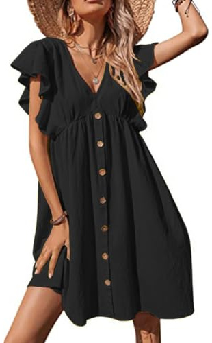 Robe en Cotton Mi Longue Femme T-Shirt de Travail Chic et Elegant Décontractée Col en V Ete Pas Cher Grande Taille Rétro Maxi