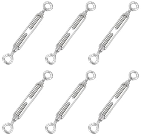 sourcing map 6Pcs M8 Eye and Eye Turnbuckles Wire Rope Tension, 304 Stainless Steel Turnbuckle Adjustable Cable Tensioner for Shade Sail, Clothesline