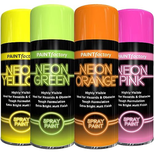 4 Mix Cans Fluorescent Neon Spray Paint Multipurpose Aerosol DIY Graffiti (Banksey) N0 CFCs Extra Bright Assorted Colours Paint Green Orange Pink Yellow 400ml - A17