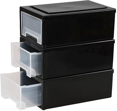Aninhao Schwarze Schubladen für den Schreibtisch, stapelbare Kunststoff-Schubladenbox mit 3 Stück