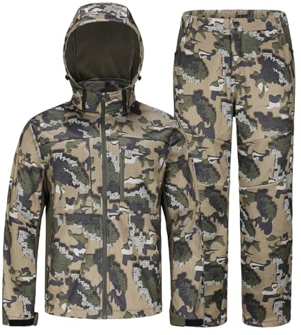 UIIHUNT Hunting Clothes for Men with Fleece Lining: Safety Strap Compatible Water Resistant Silent Hunting Jacket and Pants