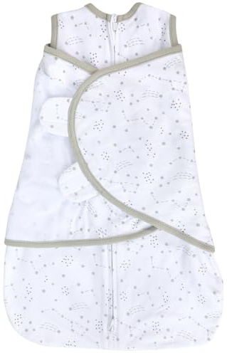 LANDICI Baby-Schlafsack, 0–3 Monate, 100 % Baumwolle, Pucktücher für Neugeborene, 3-fach verstellbar, Baby-Wickeldecke, einfaches Wechseln des Schlafsacks, Baby-Essentials (Graue Galaxie)