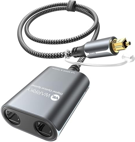 WARRKY Cable Optical Audio Répartiteur 0.6M [Nylon Tressé, Plaqué Or] 1 Entrée 2 Sorties Adaptateur fibre Optique SPDIF Toslink, Compatible Avec Barre de Son, Écouteurs, TV, DVD, PS3/4/5, Xbox