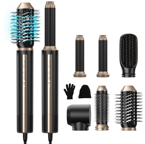 Airstyler 6 in 1 Hairstyler, 1400w Ionen Föhn, 110000 U/Min Multifunktionaler Lockenstab Automatisch, Professioneller Warmluftbürste, Haarstyler für Volumisieren, Glätteisen, Locken und Föhnen