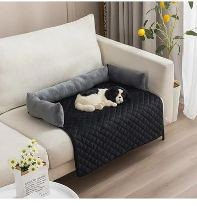 NLTNJI Hunde Autositz Für Reisen & Innen Flauschiges Hundesofa Couchbezug Bett Haustierdecke Matte Für Große Hundeunterlage Mit Nackenkissen Katzenberuhigungsnest Hundesitz Auto(Greyblack,75x75cm)