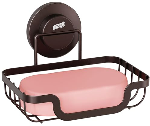 TAILI Dusche Seifenschale mit Ablauf, MAX Halten 5 KG, Edelstahl Seifenschalen ohne Bohren, Seifenhalter Wandmontage für Badezimmer, Seifenhalter mit Saugnapf, Küche Schwammhalter, Braun