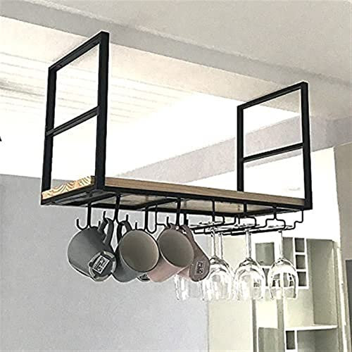 Portabicchieri galleggianti in legno massello da appendere alla parete con stoccaggio multifunzionale Mensola di visualizzazione facile da installare per soffitto Design sospeso in ferro (colore: A)