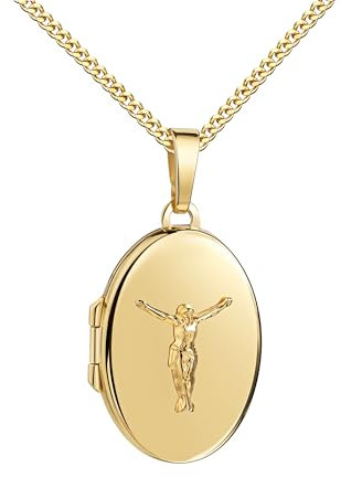 Foto Medaillon JESUS für 2 Bilder 585 Gold Bild Amulett zum Öffnen für Damen mit Kette und Schmuck-Etui