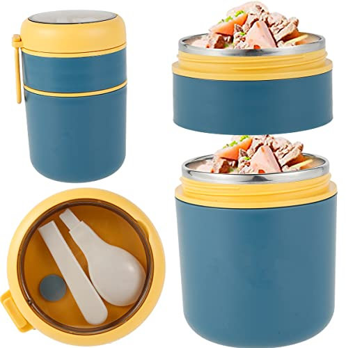 QINGLANG Contenedor de alimentos aislado al vacío de 530 ml, termo térmico para alimentos calientes, tarro de comida de boca ancha con cuchara plegable, portátil, aislamiento térmico para escuela