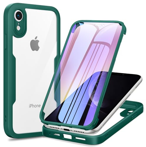 Phoona Funda para iPhone XR con Protector de Pantalla Transparente, 360 ​​Grados Carcasa Cuerpo Completo Protector Silicona Antigolpes, Funda Antiarañazos para iPhone XR, Verde