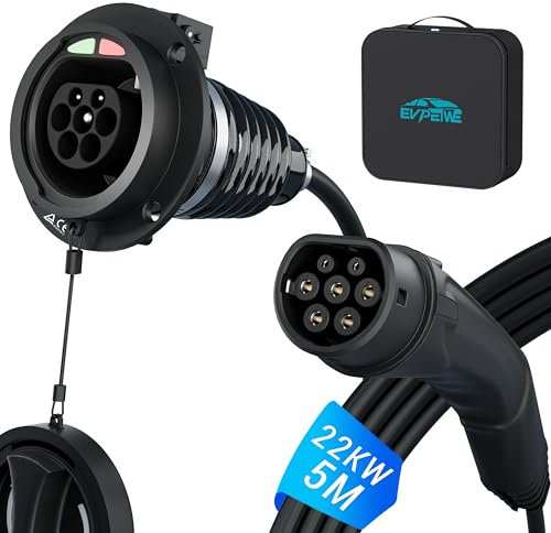 EVPEIWE 22KW/32A Tipo 2 Cavo di Prolunga Ricarica Auto Elettrica, 5M | Trifase | Cavo di Prolunga Ricarica Tipo 2 per BEVS & PHEV con Blocco di Sicurezza per Caricabatterie EV IEC-62196, IP54