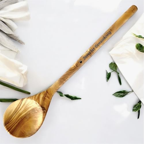 Kochlöffel aus Olivenholz personalisiert mit Gravur Chefkoch Lehrer/in mit Herz Küchenhelfer (Kochlöffel Olivenholz rund 30 cm)