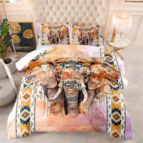 Bettdecke 140X200 Retro Elefant Bettdecken 200Gsm,Dünne Und Leichte Duvet,4 Jahreszeiten Bettdecken,Weiche Mikrofaser Bettdecke Mit 2 Kissenbezüge,Warm Steppbettdecke Für Allergiker