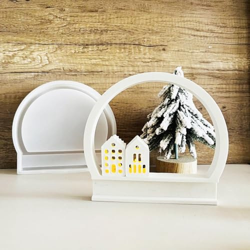 Silikonformen Gießformen Kerzenhalter,DIY Kombination Haus,Silikonform Häuser, Kerzenständer Haus Deko Giessform Silikon,Einschieber Silikonform Wohnzimmer Deko Keboygym (Halbkreisring)