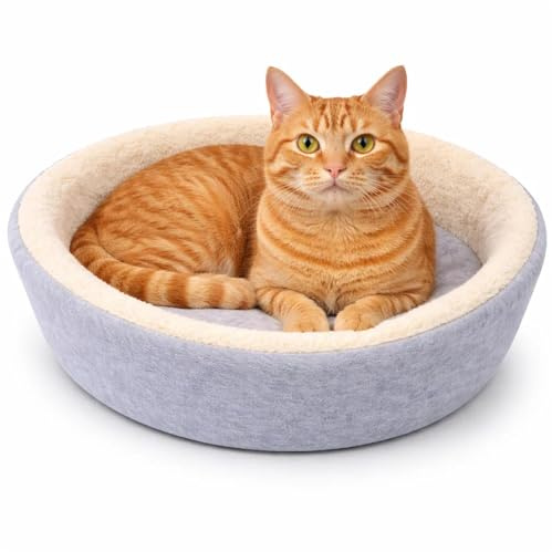 BYPET Weiches Rundes Haustierbett für Katzen & Kleine Hunde, 50 cm, Kuscheliges Polarmaterial, Hundebett waschbar Flauschiges Katzenbett, Katzenschlafplatz für Katzen Kleine Mittelgroße Hunde (Grau)