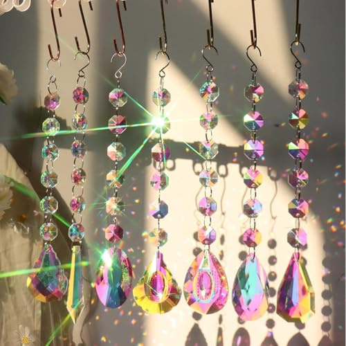 Renborn 8 Pieces Crystal Suncatchers, Sun Catcher for Window Hanging Crystal Hanging Rainbow Pendant Glass Drop Prism Decor for Ornaments Home Garden Office Valentine's Decorations