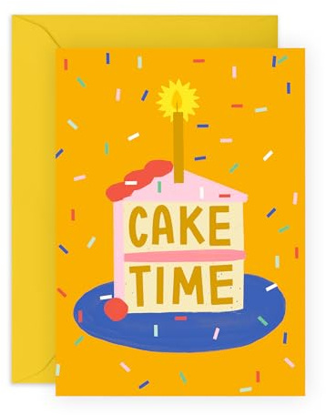 Birthday Card for Women Men – Cake Time – Celebration Greeting Card for Him, Her, Friends, All Ages, Colleagues, Coworker, Niece, Nephew, Children, Mates & Family – Comes with Fun Stickers