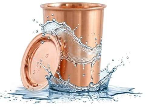 BRACOP® Pure Copper Carafe Tumbler Drinkware Set Water Glass with Lid Drinking Tumbler Handmade Copper Moscow Mule Mug Cup Water Pitcher Carafe Drinking Flask Serving Utensil