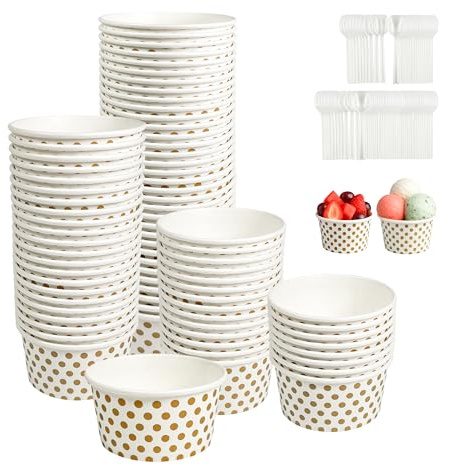 FZSECRIU 50 Stück eisbecher，eisbecher pappe，350ml，candybar becher kinder，eis becher，pappbecher klein，Partyzubehör，Leckerlibecher für gefrorener Joghurt，Suppe，Weiß