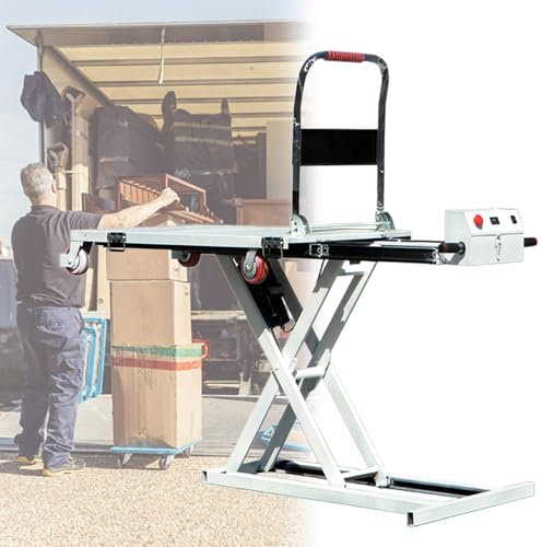 GESAIDES Carretilla Elevadora Hidráulica de Tijera Simple, Carretilla Elevadora Eléctrica, Altura de Elevación de 102 cm, Capacidad de 270 kg, Carretilla Elevadora Hidráulica Eléctrica incorporada