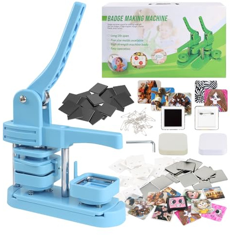 FASTTOBUY Kühlschrankmagnet-Maschine, 2-in-1 Kühlschrankmagnet- und buttonmaschine, 50 mm/1,97 Zoll quadratischer Kühlschrankmagnete mit 550 kostenlosen Ersatzteilen (inklusive 50 Anstecknadeln)
